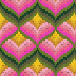 Bargello Blossom (Maxi Pink) || faux-stitched 70s boho vintage floral