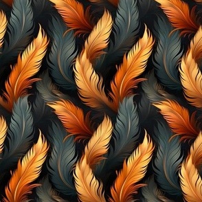 Gray & Orange Feathers on Black - small