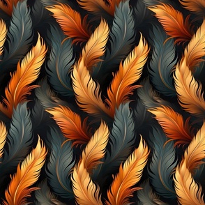 Gray & Orange Feathers on Black - medium