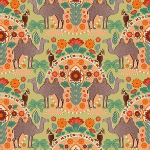 Camel / desert oasis / folk floral / light green