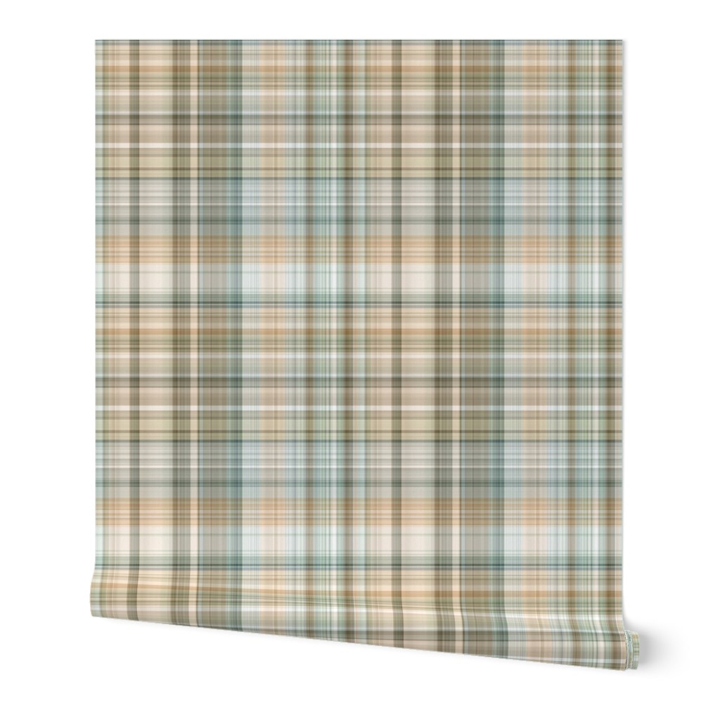 Plaid Aspirations - Soft line Tartan Boho Green Tan Blue