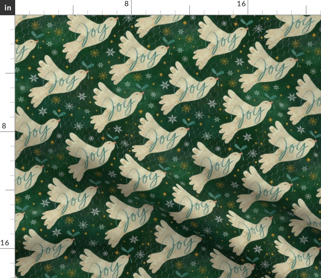 Peace and joy dove on forest green 8in