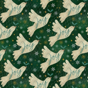 Peace and joy dove on forest green 12in