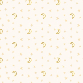Moon and Stars Neutral Beige Pink and Soft Gold Small Scale