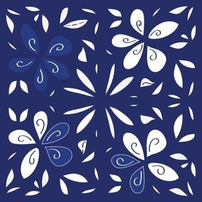 Classic Blue And White Floral - Wood Cut Tile Style.