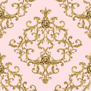 Gold on pink Damask large Scale 