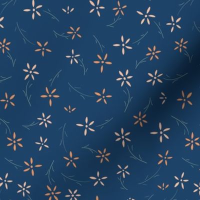 Apricot crush and Peach pink floral on navy blue