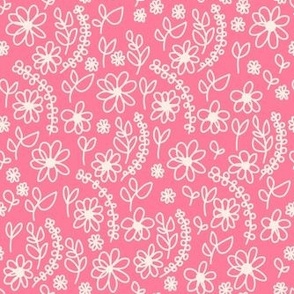 Folk Flowers Bright Pink 