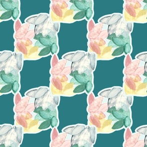 Pastel Tropical Leaves Teal Background