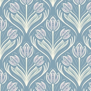 Dutch tulips on a muted blue