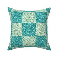 Folk Flower Quilt Teal and Green 