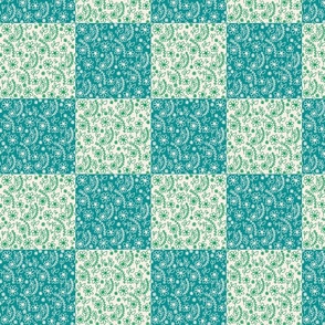 Folk Flower Quilt Teal and Green 