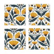 arts and crafts wildflowers - floral - golden yellow / dark blue  (large)