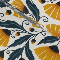 arts and crafts wildflowers - floral - golden yellow / dark blue  (large)