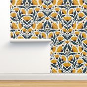 arts and crafts wildflowers - floral - golden yellow / dark blue  (large)