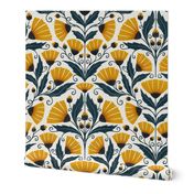 arts and crafts wildflowers - floral - golden yellow / dark blue  (large)