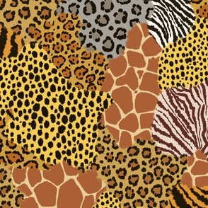 Miscellaneous Animal Print Camouflage including Zebra, Giraffe, Leopard, Serval, Snow Leopard, Tiger, Cheetah and Jaguar Pattern Large Scale