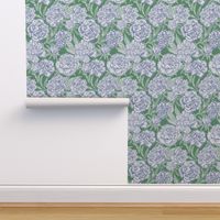 Medium - Painted peonies - blue and green - blue peony flowers - painted floral - artistic blue and green painterly floral fabric - spring garden preppy floral - girls summer dress bedding wallpaper