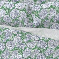 Medium - Painted peonies - blue and green - blue peony flowers - painted floral - artistic blue and green painterly floral fabric - spring garden preppy floral - girls summer dress bedding wallpaper