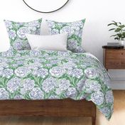 Medium - Painted peonies - blue and green - blue peony flowers - painted floral - artistic blue and green painterly floral fabric - spring garden preppy floral - girls summer dress bedding wallpaper