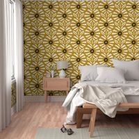 Retro Abstract Golden Geometric Flowers in White and Mustard / Gold