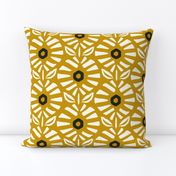 Retro Abstract Golden Geometric Flowers in White and Mustard / Gold