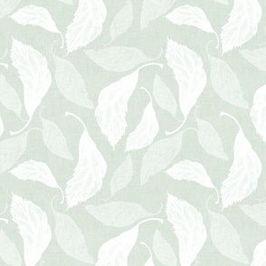 Falling leaves in matcha tea green linen textured