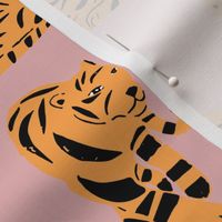 Tigers on Pink | Large Version | orange-gold and pink tigers print