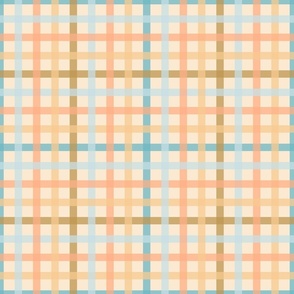 Plaid in peach, dark peach, pale blue, turquoise and tan on a cream background (small)