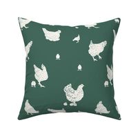 Large chickens on dark green country farm animals 