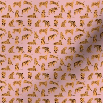 Tigers on Pink | Medium Version | orange-gold and pink tigers print