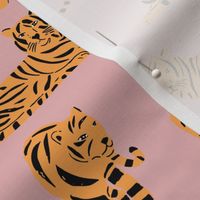 Tigers on Pink | Medium Version | orange-gold and pink tigers print
