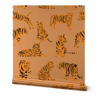 Tigers on Pink | Small Version | orange-gold and pink tiger print