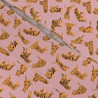 Tigers on Pink | Small Version | orange-gold and pink tiger print