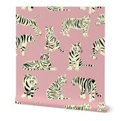 Tigers on Pink | Small Version | Bengal White Tigers boho Print