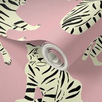 Tigers on Pink | Small Version | Bengal White Tigers boho Print