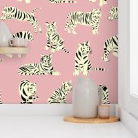 Tigers on Pink | Small Version | Bengal White Tigers boho Print
