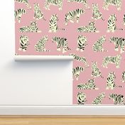 Tigers on Pink | Small Version | Bengal White Tigers boho Print