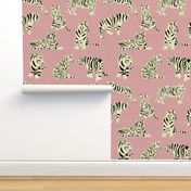 Tigers on Pink | Small Version | Bengal White Tigers boho Print