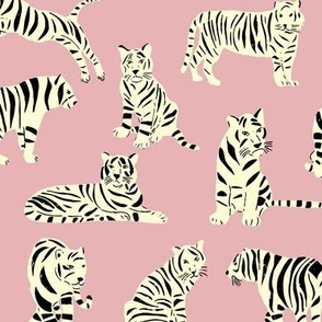 Tigers on Pink | Medium Version | Bengal White Tigers Boho Print