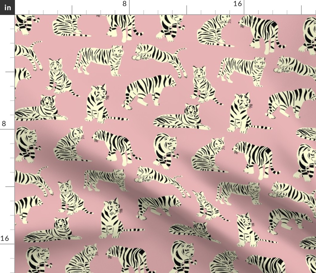 Tigers on Pink | Medium Version | Bengal White Tigers Boho Print