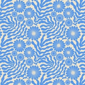 Retro flowers - small scale - blue