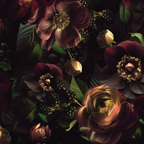 Large Opulent Antique Baroque Maximalistic Flowers Romanticism - Gothic And Mystic inspired Chocolate  Brown