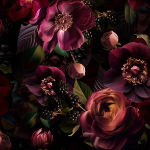 Large Opulent Antique Baroque Maximalistic Flowers Romanticism - Gothic And Mystic inspired Dark Burgundy
