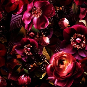 Opulent Antique Baroque Maximalistic Flowers Romanticism - Gothic And Mystic inspired Shiny Burgundy