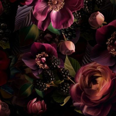 Small - Opulent Antique Baroque Maximalistic Flowers Romanticism - Gothic And Mystic inspired Dark Burgundy