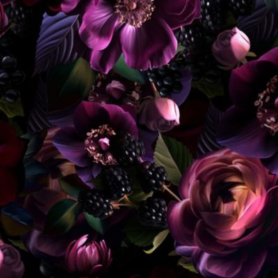 Small - Opulent Antique Baroque Maximalistic Flowers Romanticism - Gothic And Mystic inspired Purple Burgundy