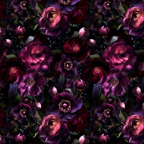 Small - Opulent Antique Baroque Maximalistic Flowers Romanticism - Gothic And Mystic inspired Purple Burgundy