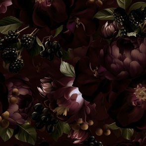 Large - Opulent Antique Baroque Maximalistic Flowers - Gothic And Mystic inspired Shiny Romanticism Burgundy