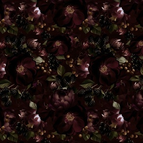 Small - Opulent Antique Baroque Maximalistic Flowers - Gothic And Mystic inspired Shiny Romanticism Burgundy